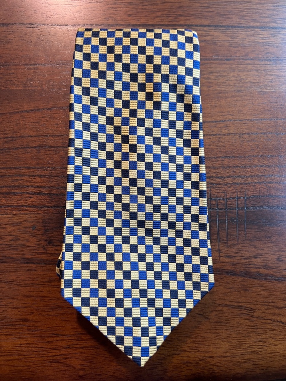Vintage Polo by Ralph Lauren Blue and Gold Checkered Silk Tie